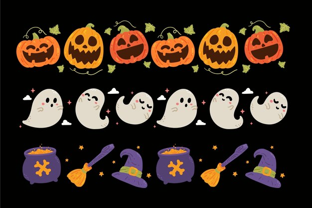 Hand drawn flat halloween borders collection