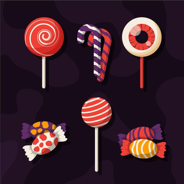 Free vector hand drawn flat halloween candy collection