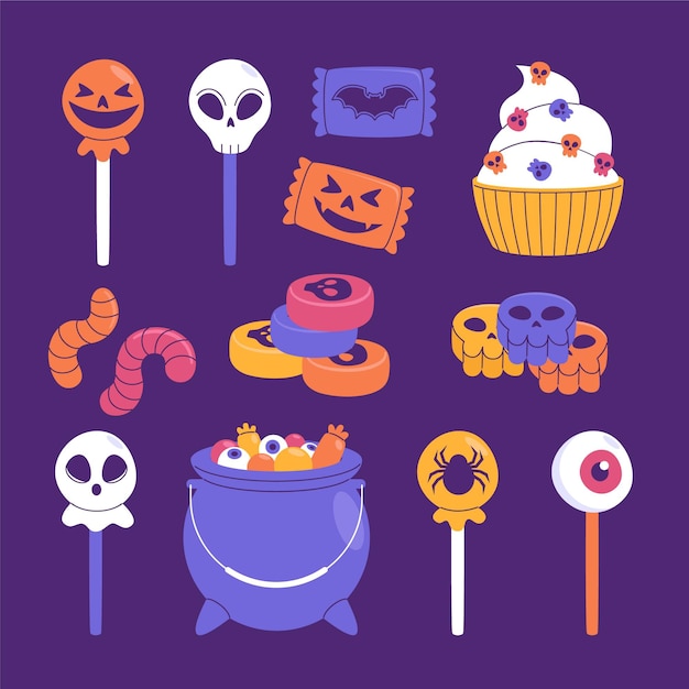 Free vector hand drawn flat halloween candy collection