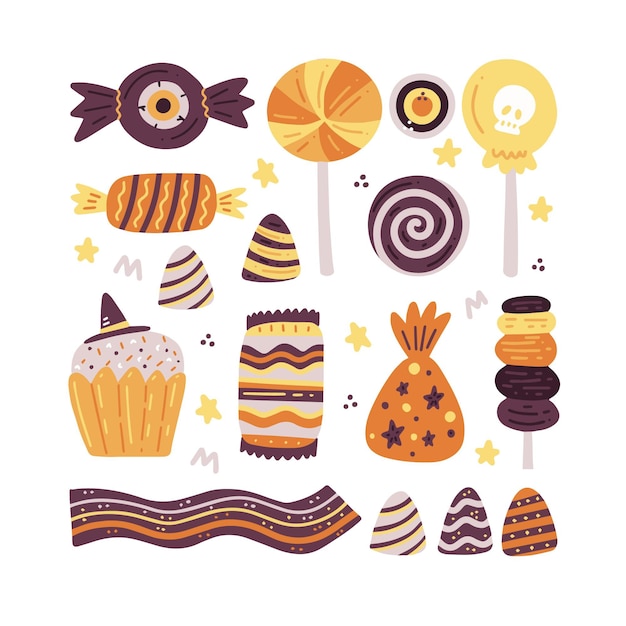 Free vector hand drawn flat halloween candy collection