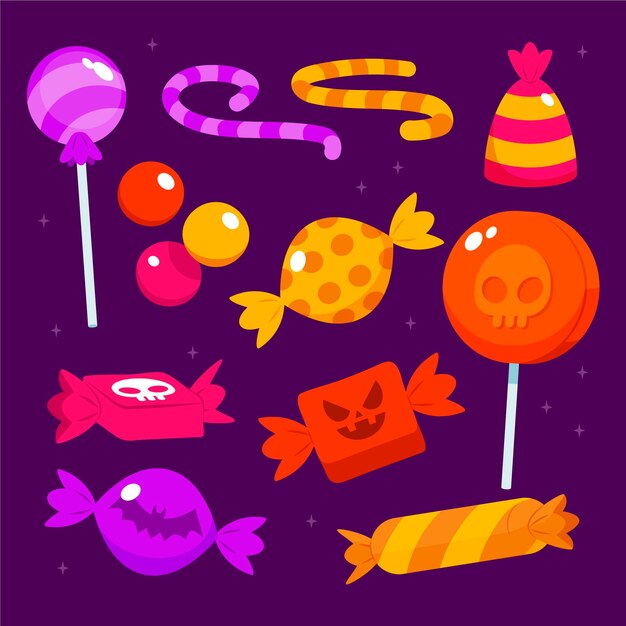 Hand drawn flat halloween candy collection