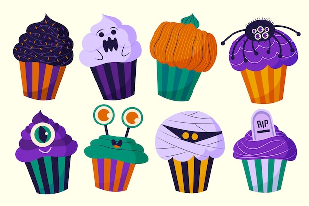 Hand drawn flat halloween candy collection