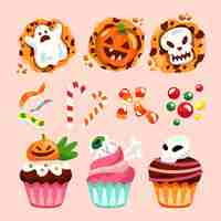 Free vector hand drawn flat halloween candy collection