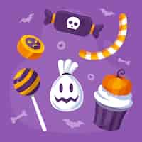 Free vector hand drawn flat halloween candy collection