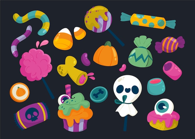 Free vector hand drawn flat halloween candy collection