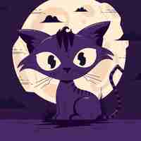 Vettore gratuito illustrazione disegnata a mano del gatto di halloween piatto