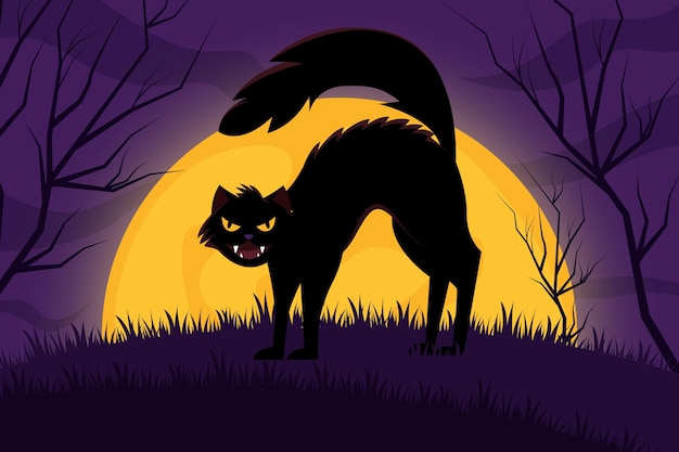 Vettore gratuito illustrazione disegnata a mano del gatto di halloween piatto