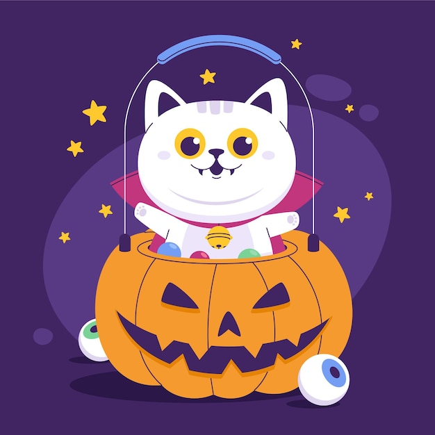 Illustrazione disegnata a mano del gatto di halloween piatto