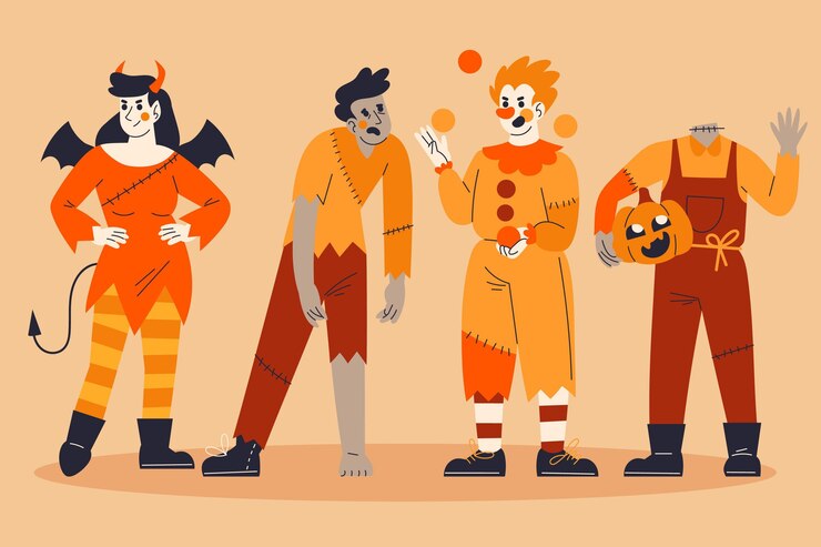 Free Vector hand drawn flat halloween characters collection
