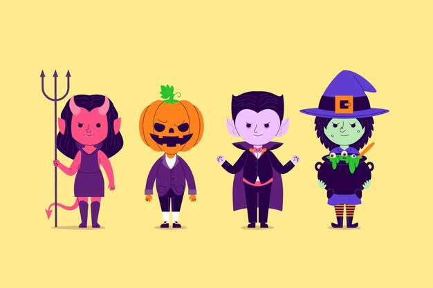 手描きフラットハロウィンキャラクターコレクション