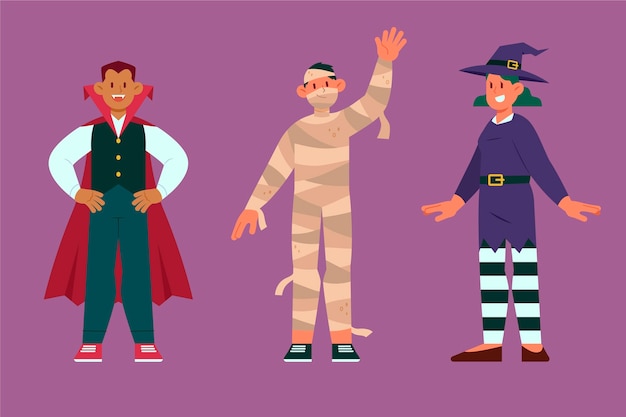 Free vector hand drawn flat halloween costumes collection