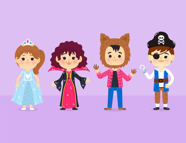 Free vector hand drawn flat halloween costumes collection