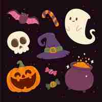 Free vector hand drawn flat halloween elements collection