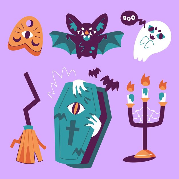 Hand drawn flat halloween elements collection