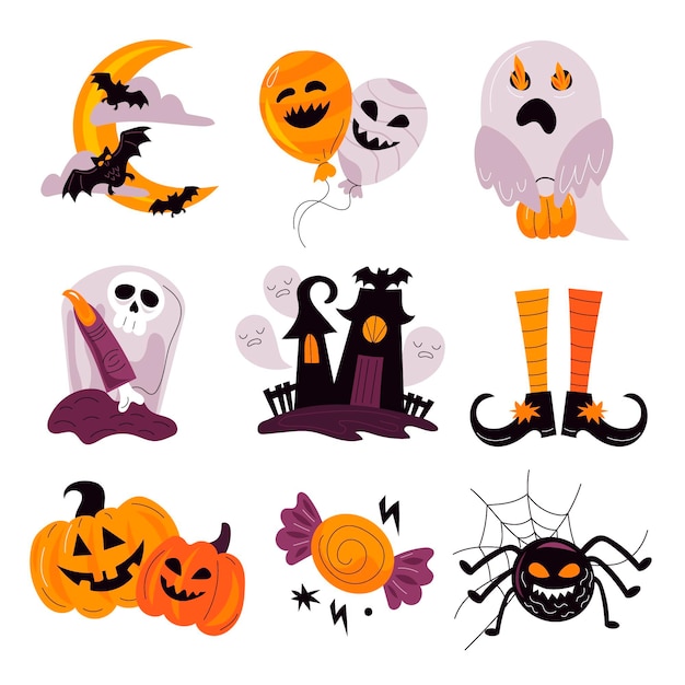 Free vector hand drawn flat halloween elements collection