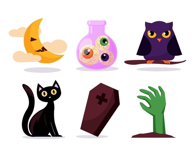 Free vector hand drawn flat halloween elements collection