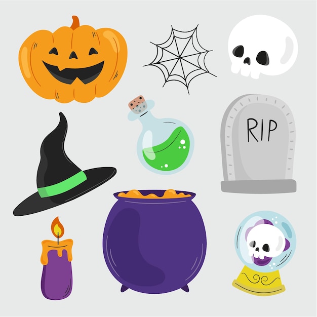 Free vector hand drawn flat halloween elements collection