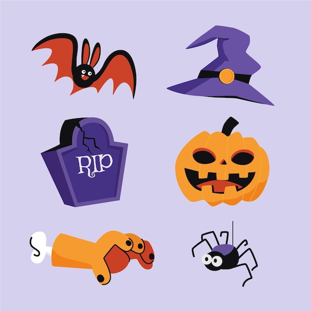 Hand drawn flat halloween elements collection