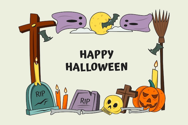 Vettore gratuito modello di cornice di halloween piatto disegnato a mano