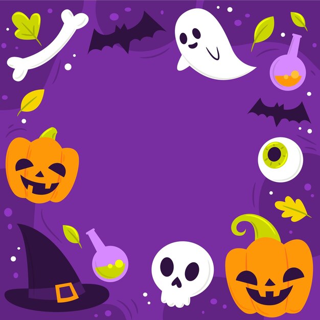 Hand drawn flat halloween frame template