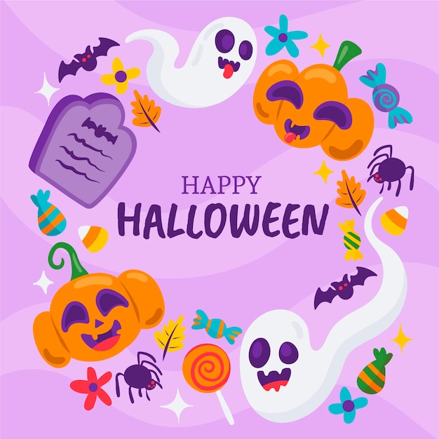 Modello di cornice di halloween piatto disegnato a mano