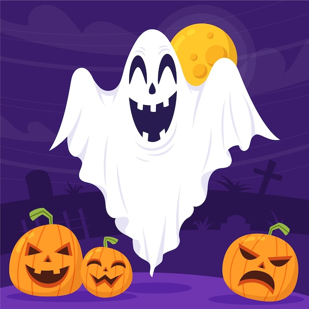 Vettore gratuito illustrazione disegnata a mano del fantasma di halloween piatto