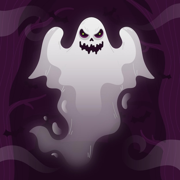 Нарисованная рукой плоская иллюстрация призрака хэллоуина