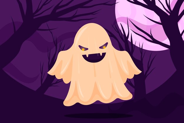 Нарисованная рукой плоская иллюстрация призрака хэллоуина