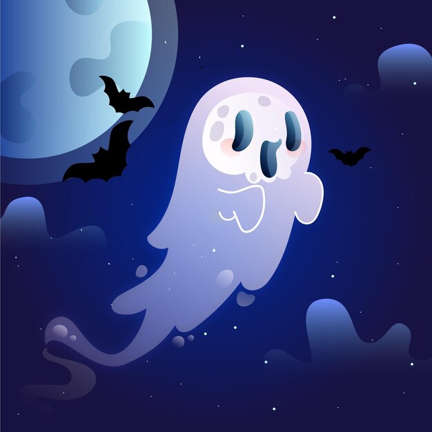 Hand drawn flat halloween ghost illustration