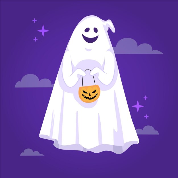 Hand drawn flat halloween ghost illustration