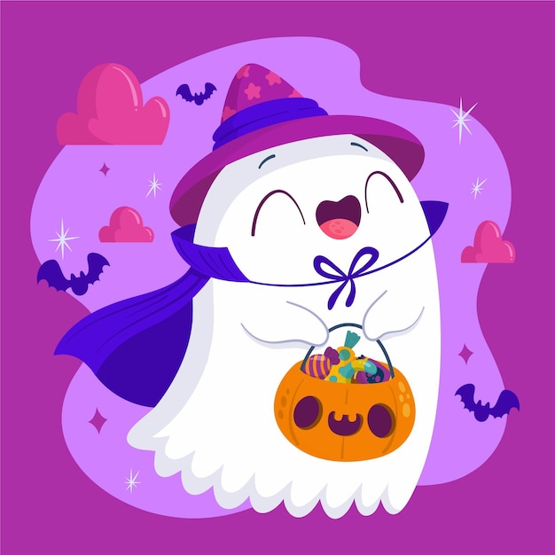 Hand drawn flat halloween ghost illustration