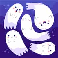 Бесплатное векторное изображение Коллекция рисованной плоских призраков хэллоуина