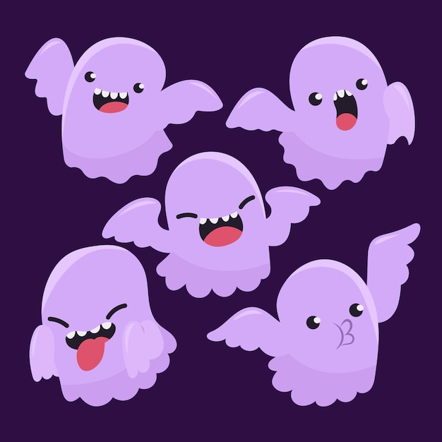 Hand drawn flat halloween ghosts collection