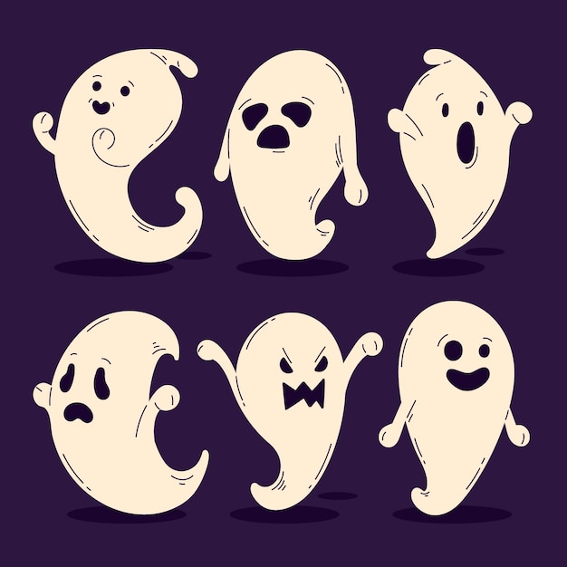 Free vector hand drawn flat halloween ghosts collection