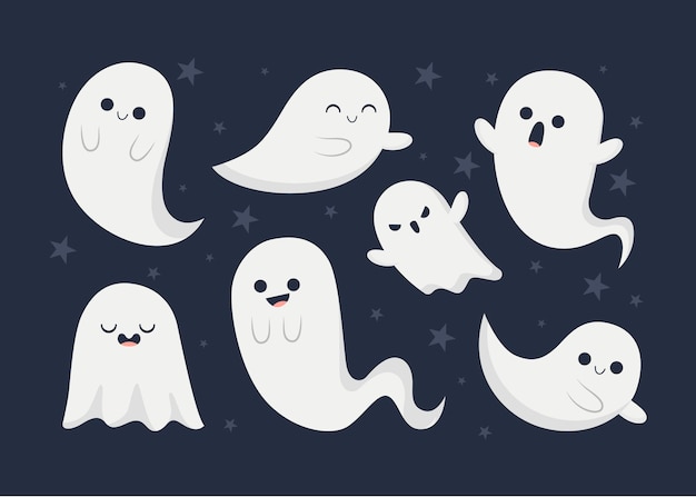 Коллекция рисованной плоских призраков хэллоуина