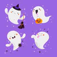 無料ベクター 手描きのフラットハロウィンゴーストコレクション