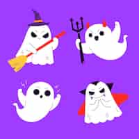 Free vector hand drawn flat halloween ghosts collection