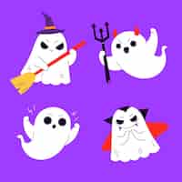 無料ベクター 手描きのフラットハロウィンゴーストコレクション