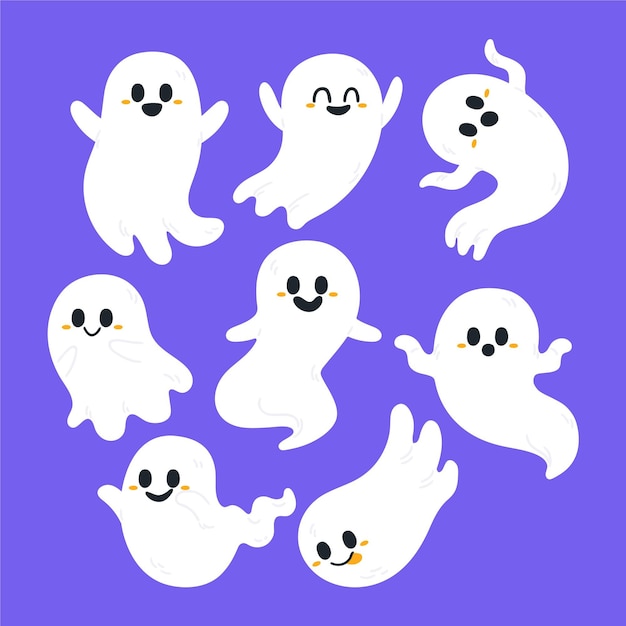 Free Vector hand drawn flat halloween ghosts collection