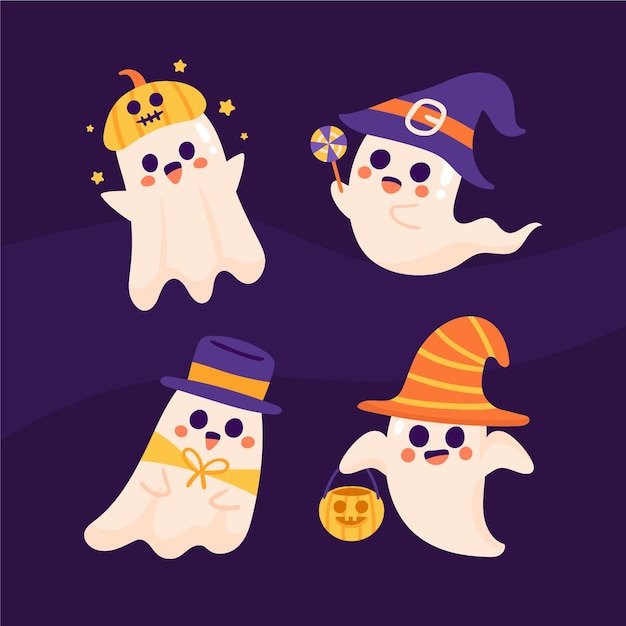 手描きのフラットハロウィンゴーストコレクション