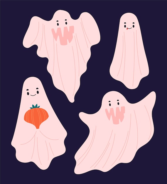 Free Vector | Hand drawn flat halloween ghosts illustration