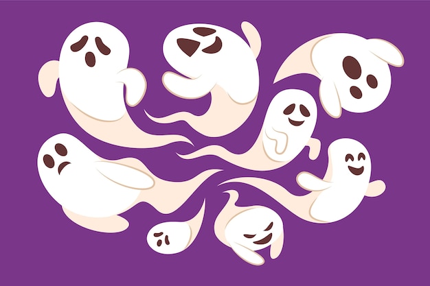 Free vector hand drawn flat halloween ghosts collection