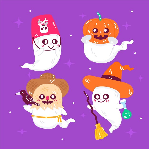 手描きのフラットハロウィンゴーストコレクション