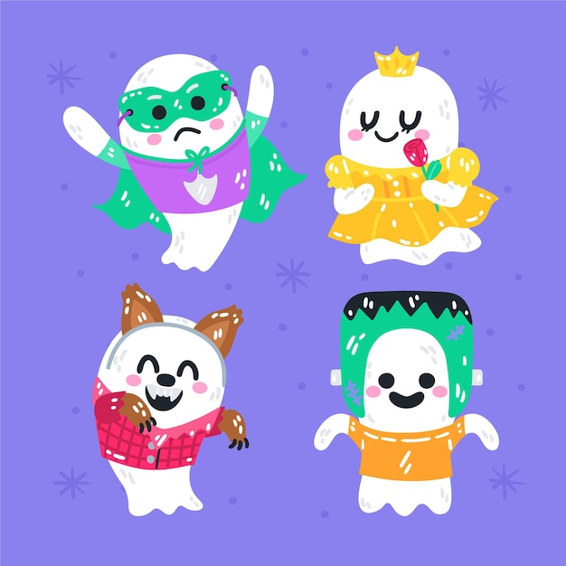 Free vector hand drawn flat halloween ghosts collection