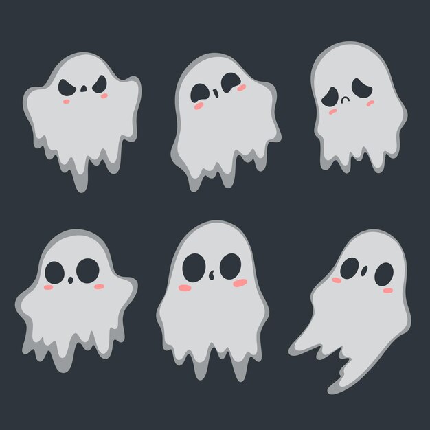 手描きのフラットハロウィンゴーストコレクション