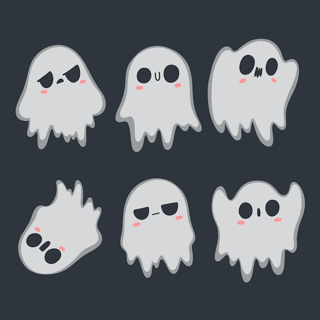 無料ベクター 手描きのフラットハロウィンゴーストコレクション