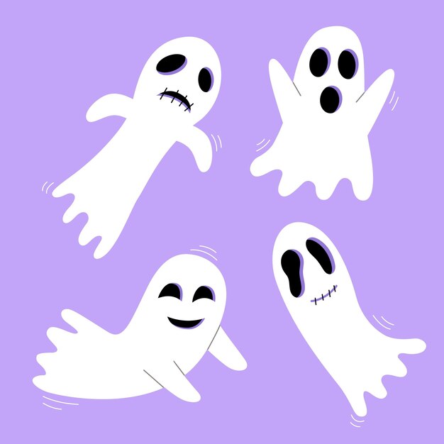 Hand drawn flat halloween ghosts collection