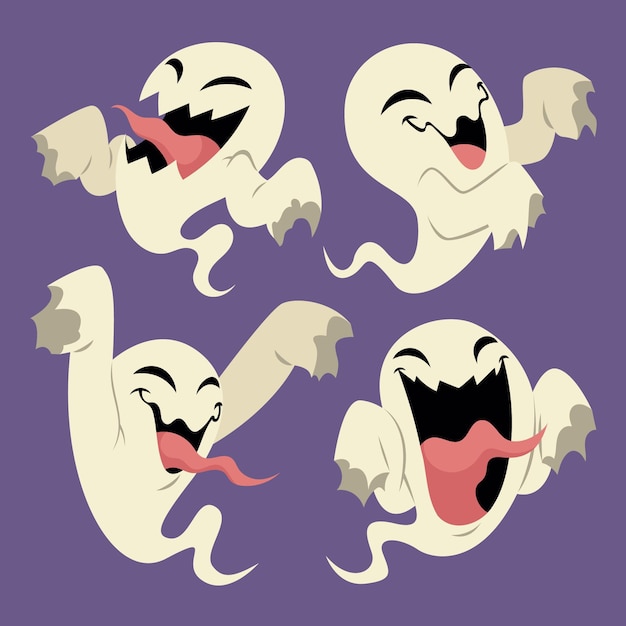 Hand drawn flat halloween ghosts illustration