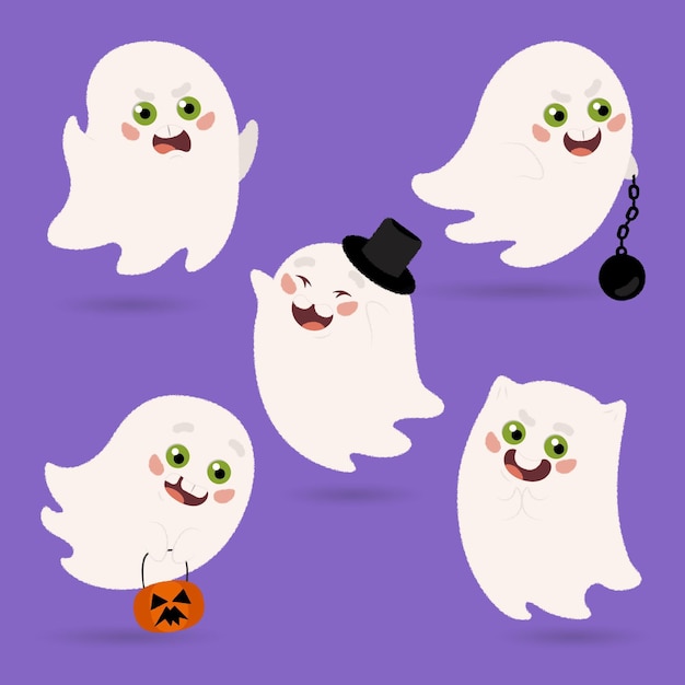 無料ベクター 手描きの平らなハロウィーンの幽霊のイラスト