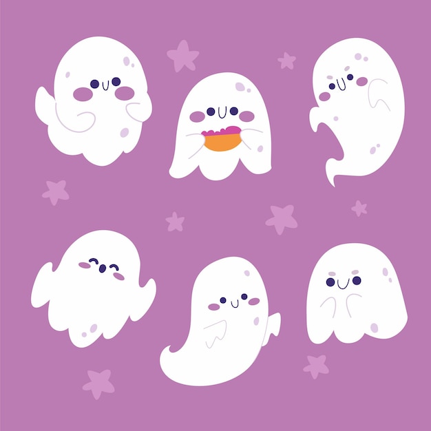 Free vector hand drawn flat halloween ghosts illustration